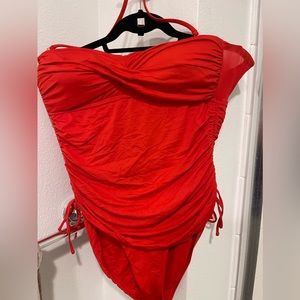Red swimsuit with removable strap